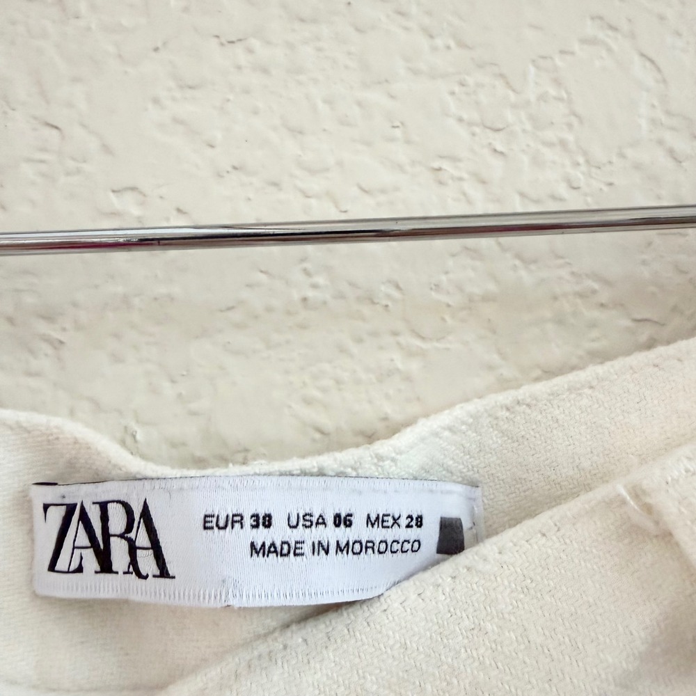 Zara Womens Off White High Waist Wide Leg Pants with Front Slits Size 6 US 38 EU - Picture 11 of 13